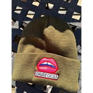 Foray Golf Women’s Beanie Olive Green Knit Hat Lips Patch Logo